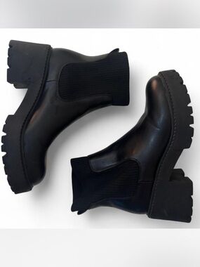 Madden Girl Black Lug-Sole Chelsea Booties